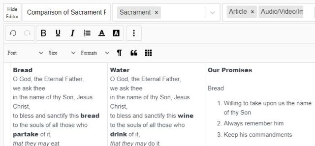 Compare sacrament prayers