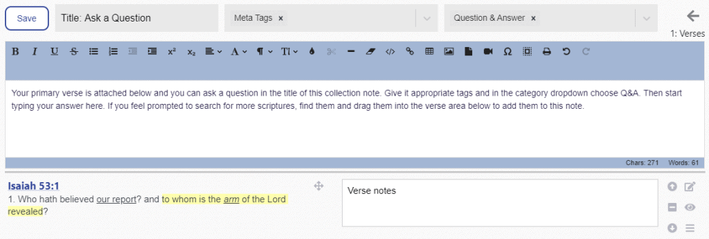 Collection note from a verse