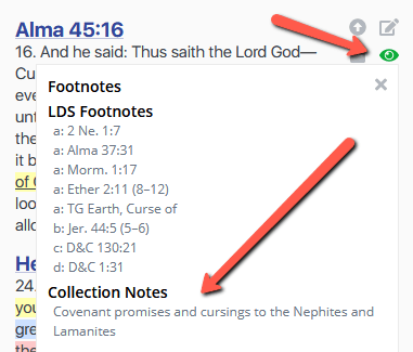 View of collection note in a verse