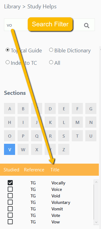 Topical Guide filtering
