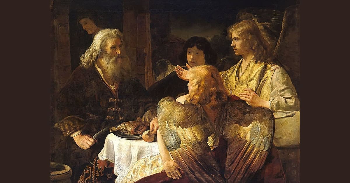 Abraham and the angels - Rembrandt