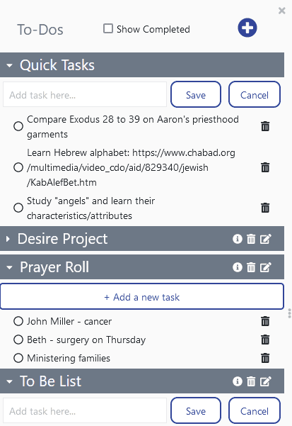 Multiple examples of to do and to be list