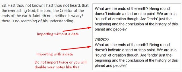 Import with or without date option